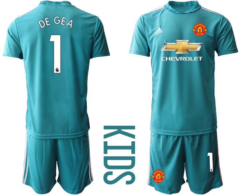 Youth 2020-2021 club Manchester United lake blue goalkeeper #1 Soccer Jerseys